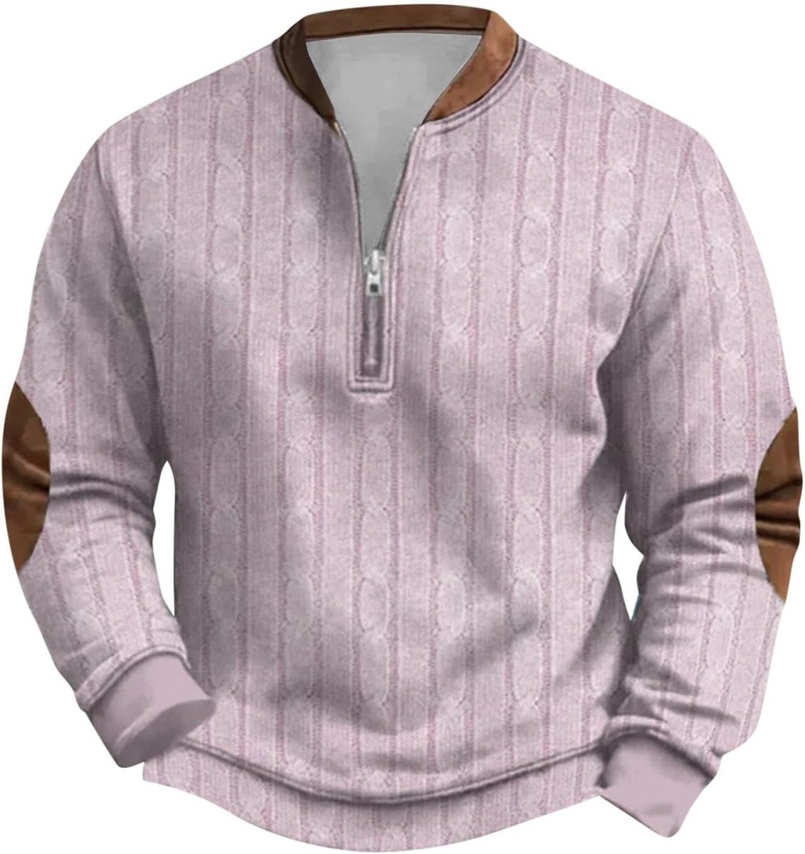 Dikke gebreide trui voor heren, sweatshirt met ritssluiting, lange mouwen, bedrukt, zonder kraag en zonder capuchon