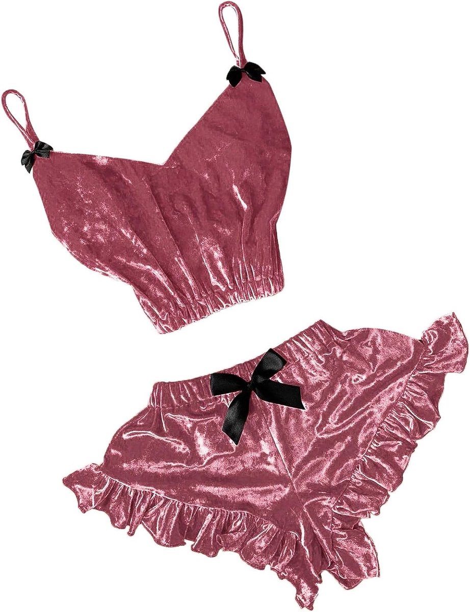 Strik hemdje vlek fluweel V-hals set dames sexy pyjama