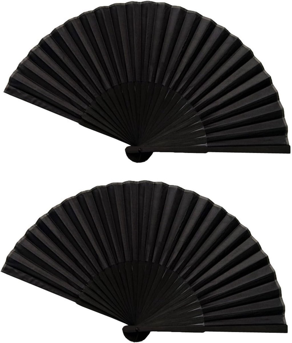 Set van 2 zwarte opvouwbare waaiers, Chinese bamboe handwaaier voor dans, bruiloft, feest, decoratie, opvouwbare en draagbare zakaccessoires voor verkoeling in de zomer