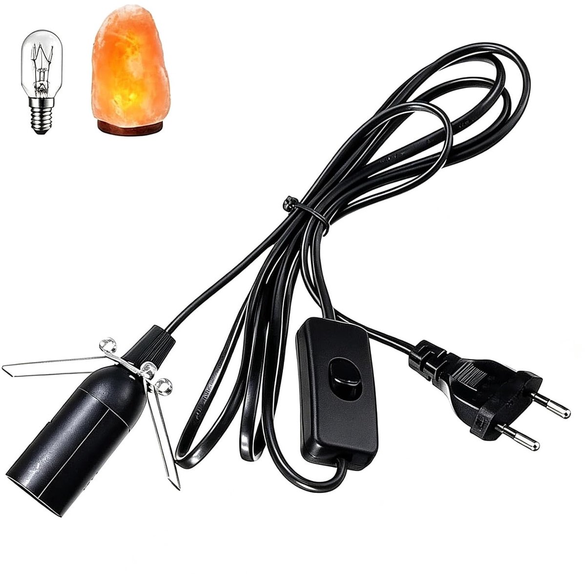 Lampfitting E14, 1,8 m, lamphouder met kabel en schakelaar, zwart