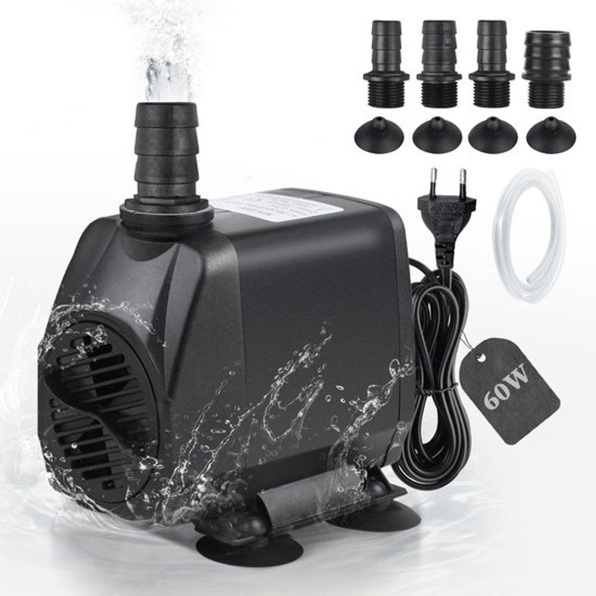 SnelShoppen - EXLECO dompelpomp 3500 l/u - ultrastille waterpomp - eco-filterpomp met 4 sproeiers en 2 m kabel - perfect voor aquarium, tuin en fonte