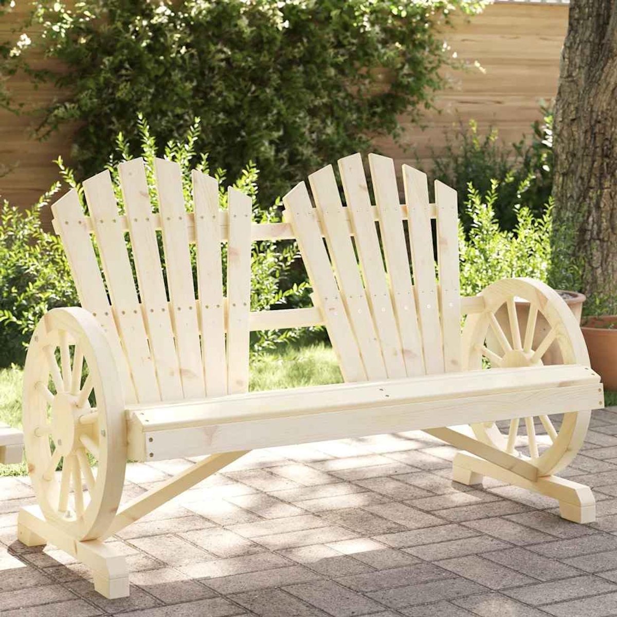 Adirondack Tuinstoel, 2-zits, massief dennenhout, ergonomische tuinstoel van dennenhout met hellende rugleuning en armleuningen, belastbaar tot 110 kg per zitplaats,