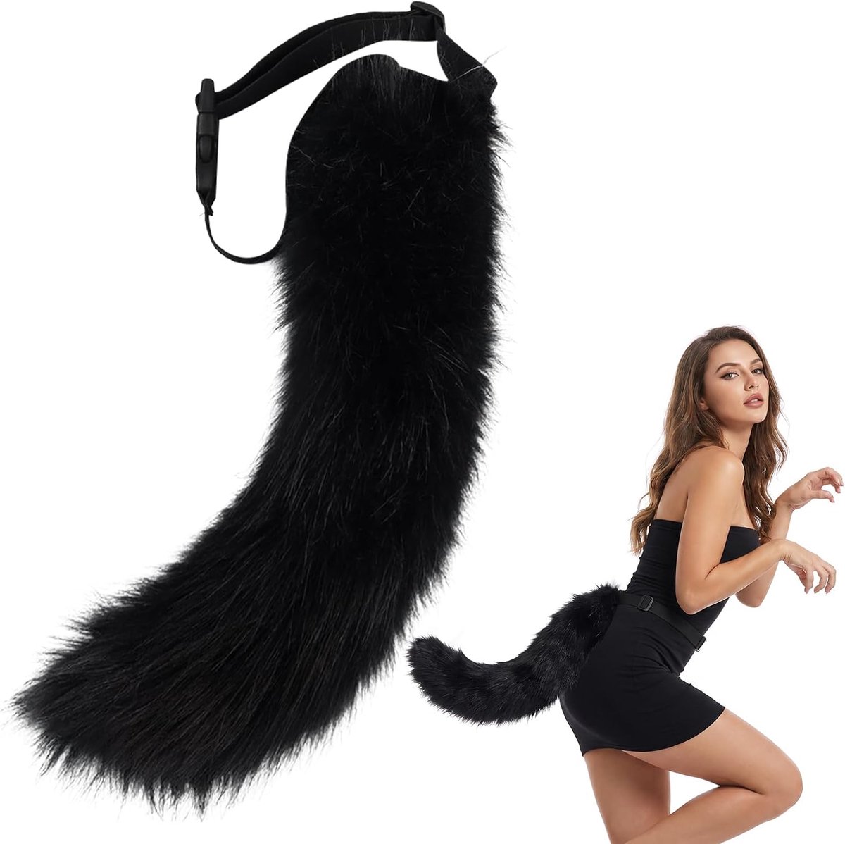 Kunstbont, vossenstaart, pluche staart, met verstelbare riem, om te verkleden als kat, vos of wolf, cosplay-kostuum, accessoire voor Halloween, carnaval, rollenspel