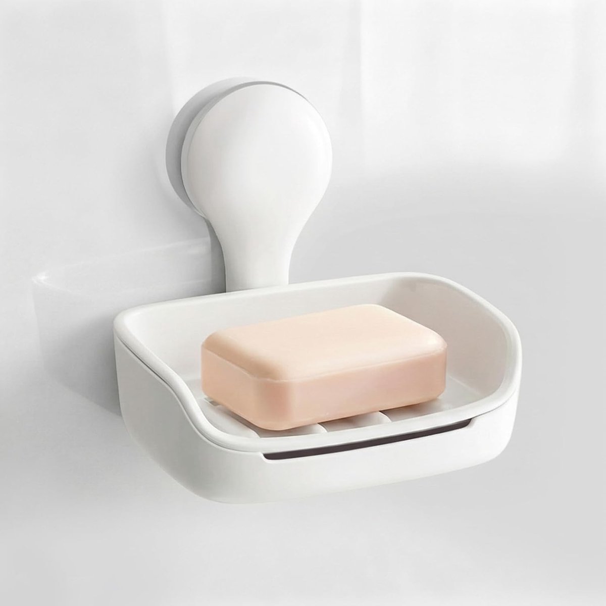 Zonder boren zeepdispenser met afvoer, wandmontage zeeprek voor douche, kunststof zeepbakje voor badkamer en keuken, wit en praktisch