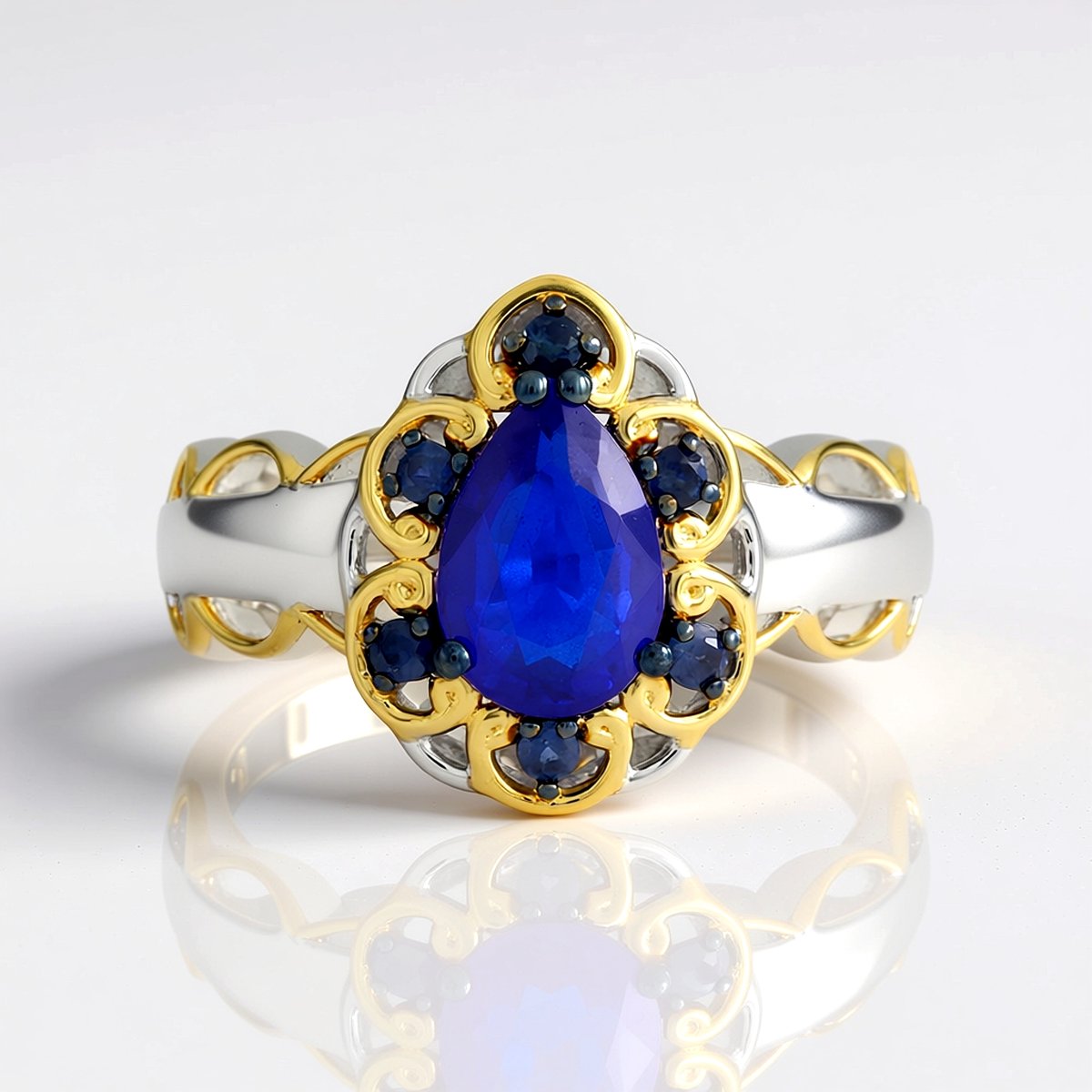 Cavill - Zilveren Ring met Kobaltblauwe Peervormige Spinel 1,35 ct en Blauwe Saffier 925 Sterling Zilver met Palladium - Elegante Edelstenen Ring