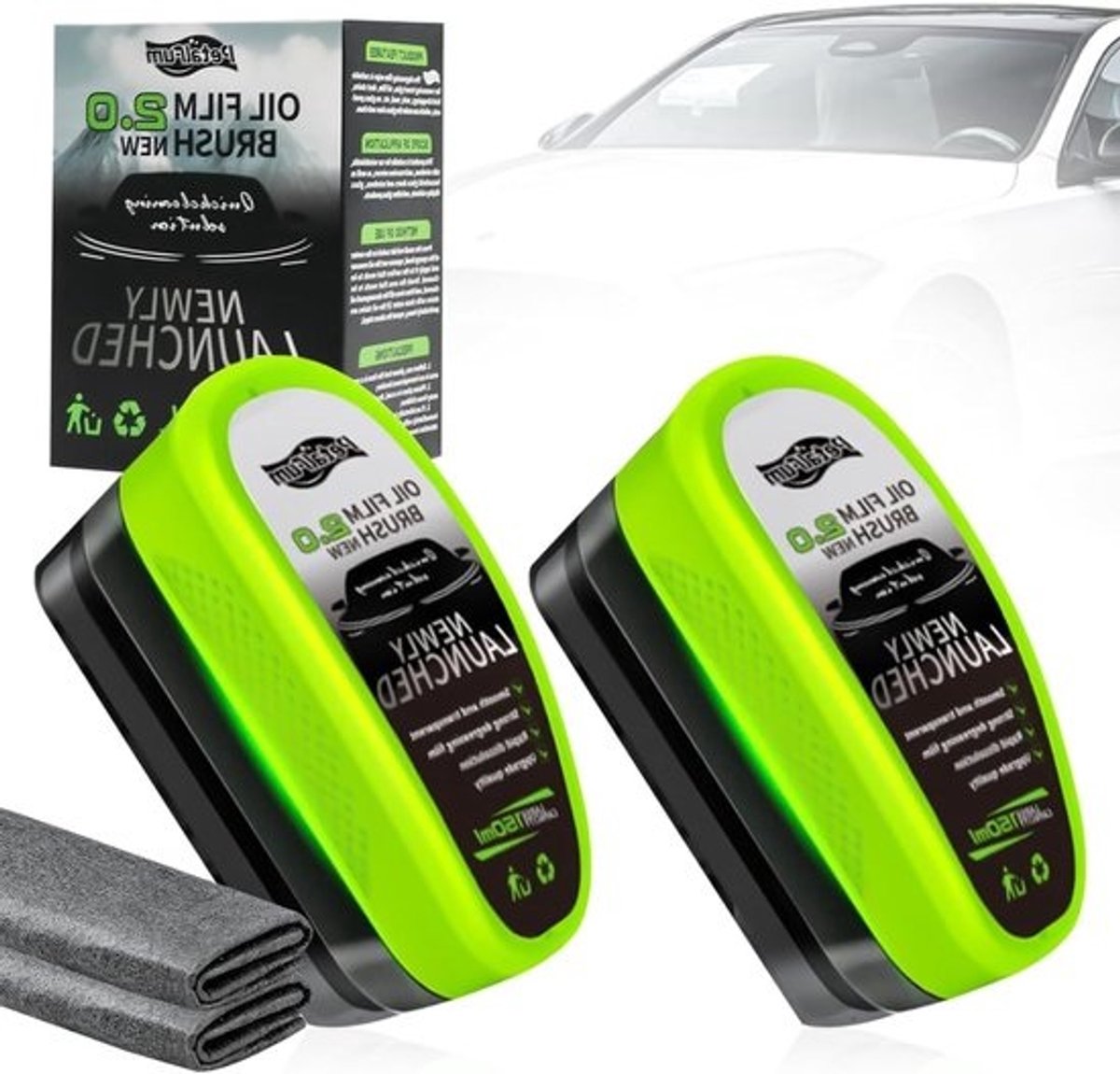 Set van 2 x 150 ml Ruitenreiniger met 2 Doekjes - Voor Auto-ramen en Spiegels