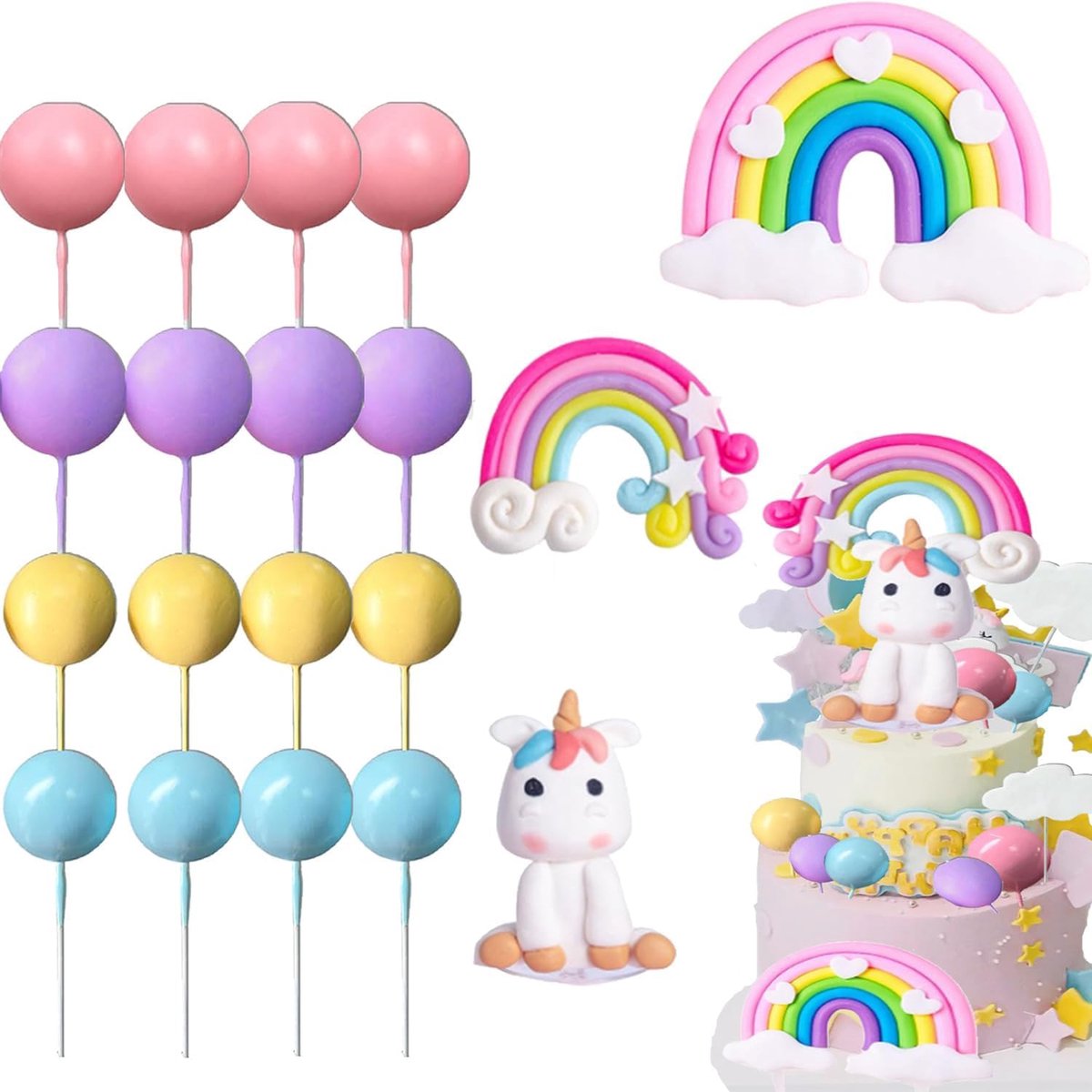 Taartdecoratie, 23 stuks eenhoorntaartdecoratie, eenhoorn taarttopper, eenhoorn verjaardagstaartdecoratie, 3D eenhoorn taarttopper, regenboogtaartdecoratie, eenhoorn taartdecoratie voor