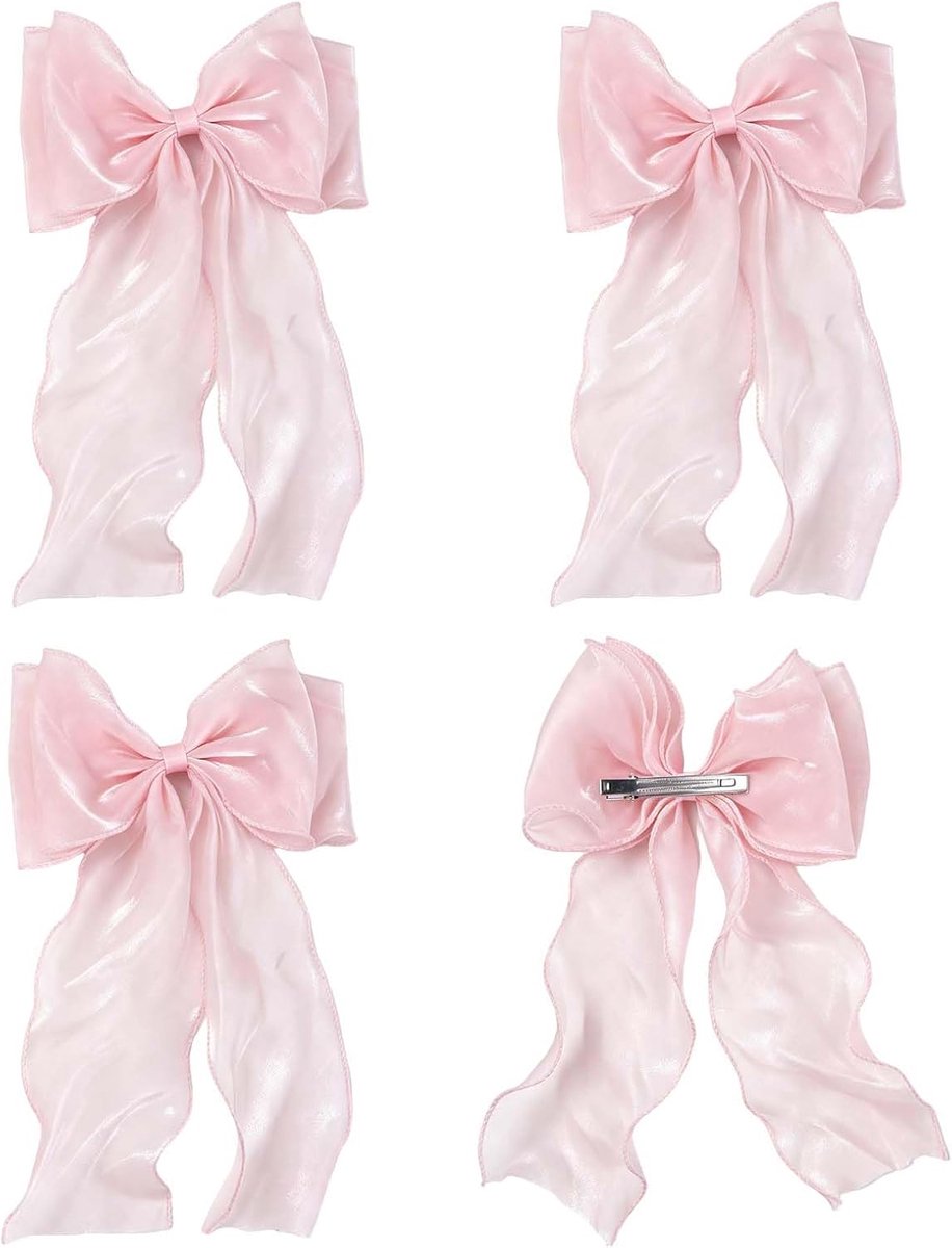Haarstrikken clips voor dames, 4 stuks, roze, 16 x 26 cm