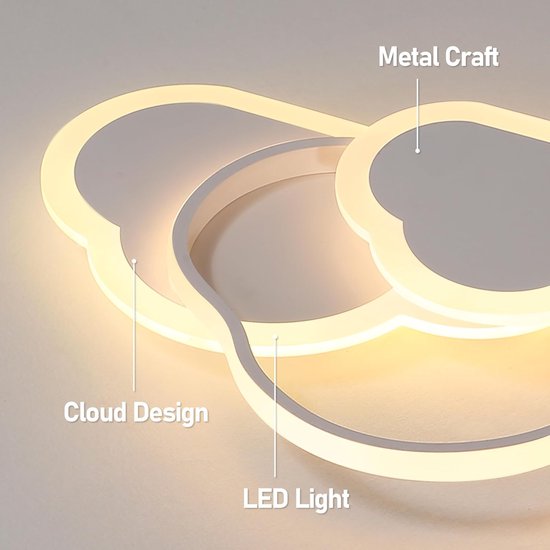 SnelShoppen - 42CM LED Plafondlamp Wolken Design Houtwandlamp 3000K voor Kinder- en Slaapkamer, Creatieve Verlichting voor Jongens en Meisjes — afbeelding 3