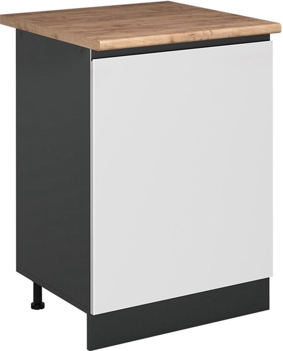 Vicco Keukenonderkast R-Line, Wit/Antraciet, 60 cm met 1 deur goudkleurig eiken werkblad