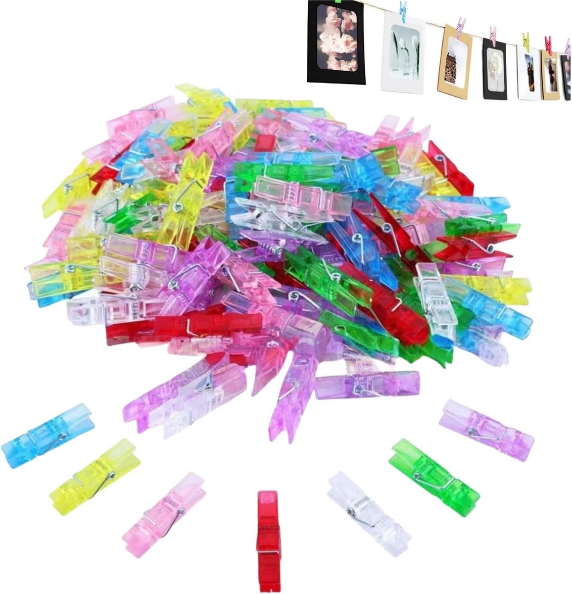 100 Pcs Mini Clips Spring Clips 1 Inch Small Clips for Hanging Photos Plastic Transparent Clothes Pegs for Fairy - ShopVlot