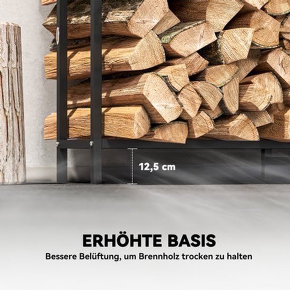 Houtrek – Houtopslag – Brandhoutrek – Buitenhaardrek – Houtbewaarrek – Zwart – 199x30x121 cm – Waterdichte hoes – Max. 300 kg draagvermogen