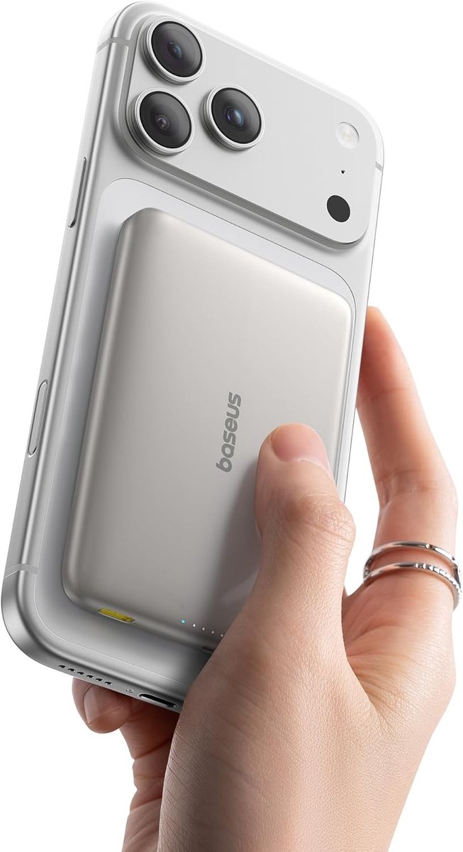 Ultra Slim Powerbank 10.000 mAh met Qi2 Magsafe, 15W Draadloos en PD 27W Snelladen voor iPhone 17/16/15/14/13/12, Lichtgewicht en Draagbaar met Digitale Weergave en Bescherming tegen Overladen