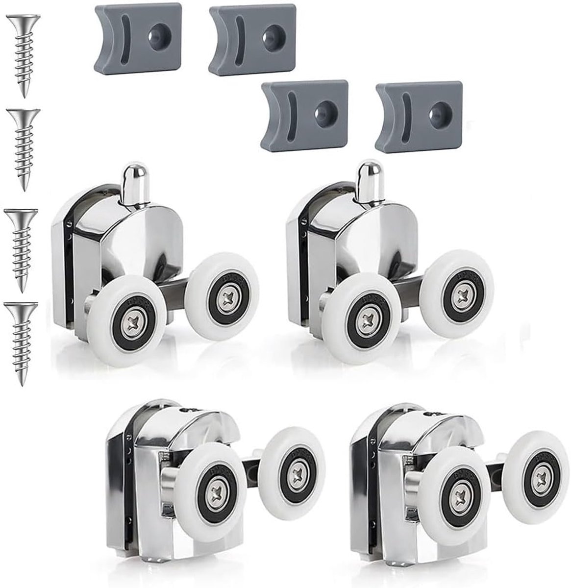 Dailygoods- Schuifdeurrollen 23 mm - Vervangwielen voor Douchecabine - Anticollisie Lock - Inclusief Schroeven - Geschikt voor Glasdikte 4-6 mm - Deurrollen