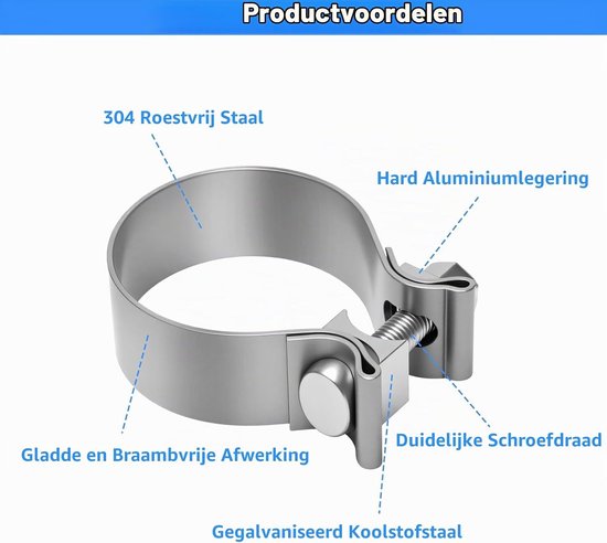 Duurzame RVS Uitlaat Slangklemmen, O-vormige Klemmen voor Pijpen, Perfect voor Auto en Motor, Geschikt voor 63mm Diameter — afbeelding 3
