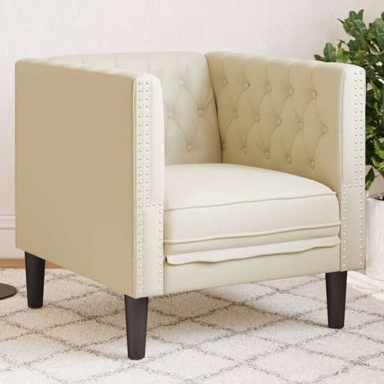 vidaXL - Fauteuil - Chesterfield-stijl - kunstleer - crèmekleurig van Vidaxl — afbeelding 2