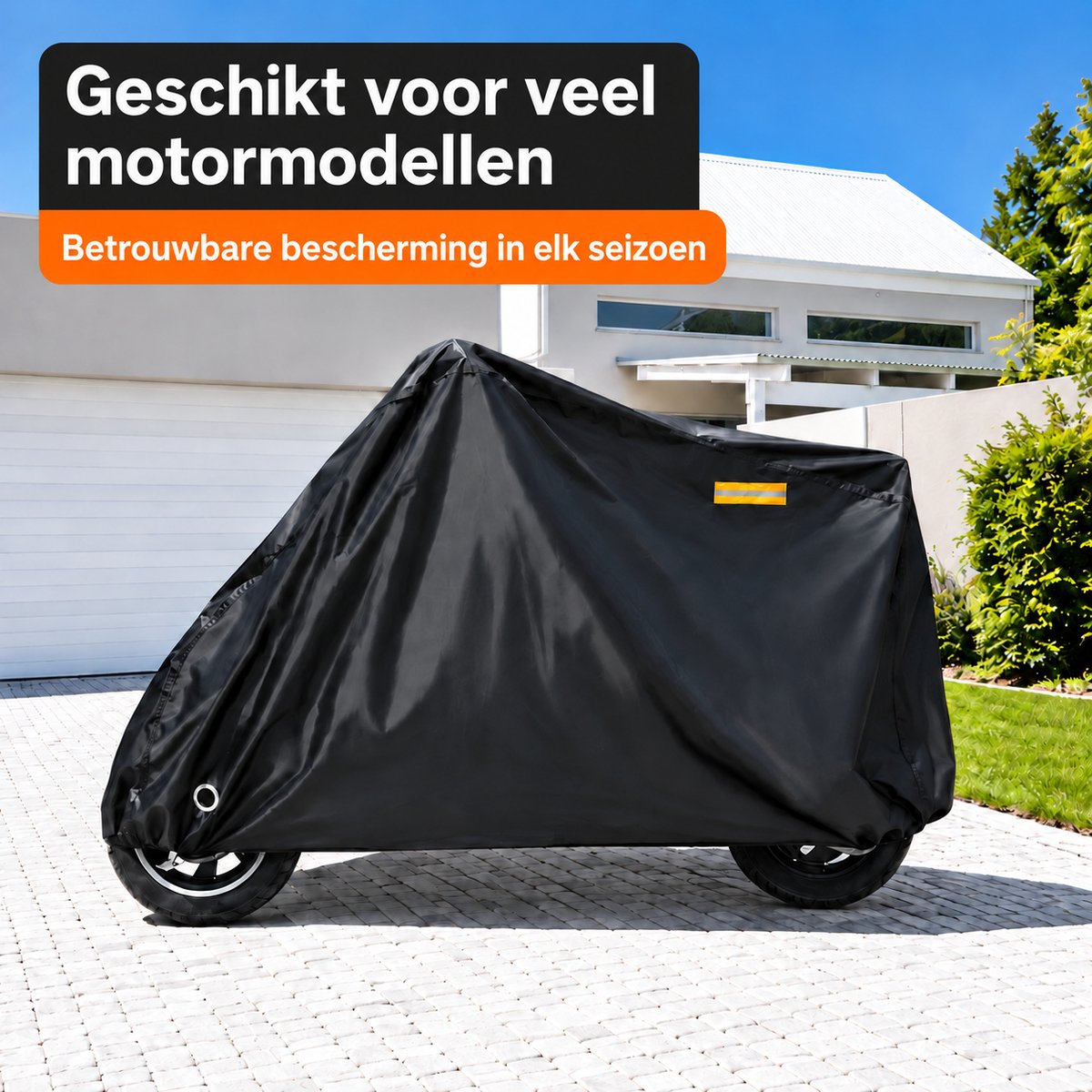 Motorhoes en Fietshoes – Waterdichte Motorafdekking & Beschermhoes voor Fiets – 210D Oxford-stof – Voor Motor, Fiets, E-bike, Scooter en Brommer – Met Slotogen, Klikgesp en Elastische Zoom – XL 245 x 105 x 125 cm – Zwart – foto 6