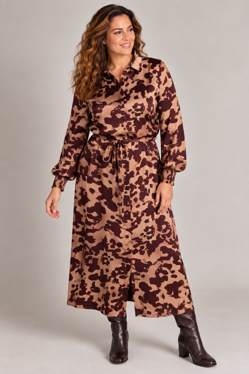 YEST CURVE Tess Dresses - Wine Red/Multi Colou - maat 2(50)