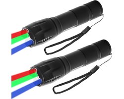 SnelShoppen - 4-in-1 LED Zaklamp Set van 2 Stuks, Multicolore Oplaadbare Flashlight met Rood, Groen, Blauw en Wit Licht, Waterproof, USB, Perfect voor