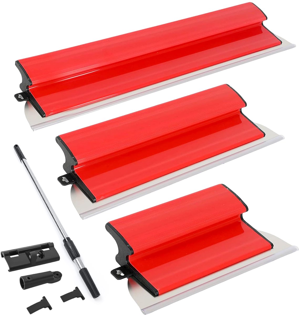 Afwerkingspatelset - Muurspatel - 25/40/60 cm - voor het egaliseren van muren en het aanbrengen van voegvuller - met telescopische steel - roestvrij staal - 3-delige set