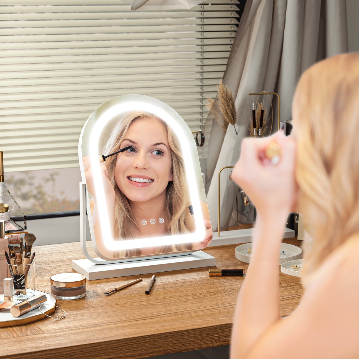 Make-up spiegel - 360 graden draaibare LED spiegel met verstelbare verlichting voor kaptafel blanco