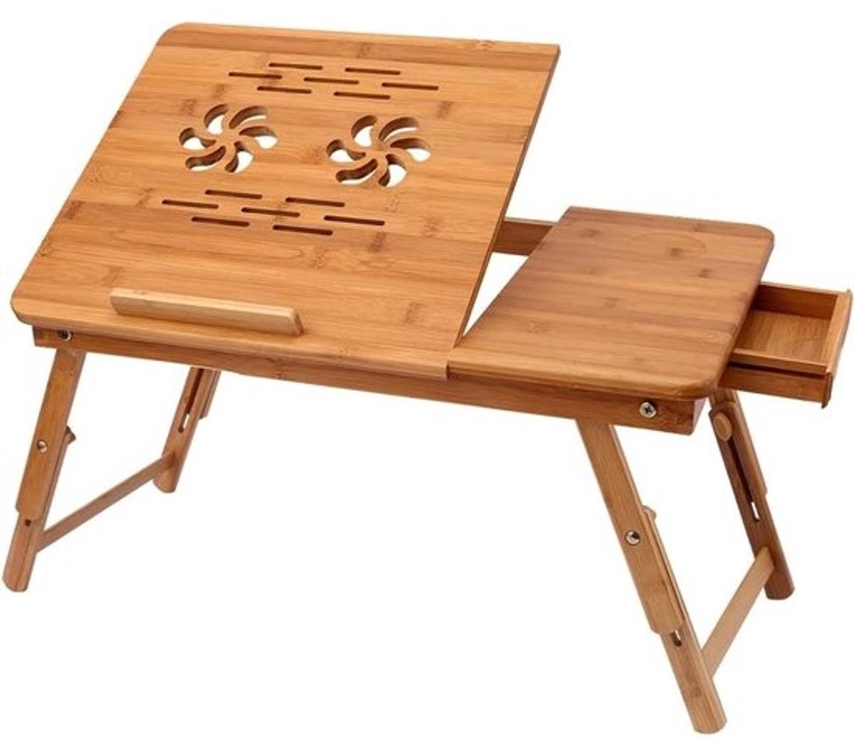 Inklapbare bamboe laptoptafel - Verstelbare bedtafel voor lezen, ontbijt en werken - 55 x (22,8-31) x 35 cm