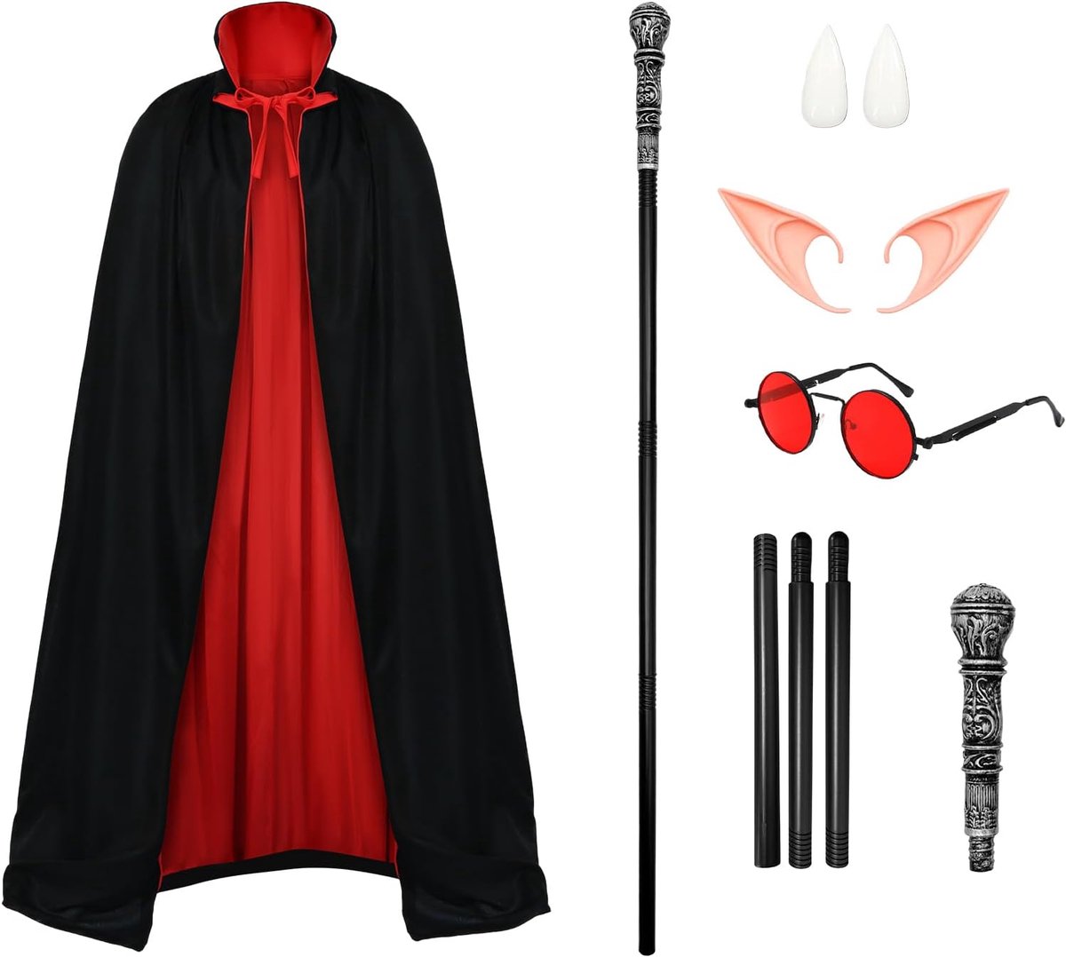 Vampire Accessory Set for Adults, Reversible Red and Black Cape with Stand Up Collar Coat for Costumes Fancy Dress - ShopVlot