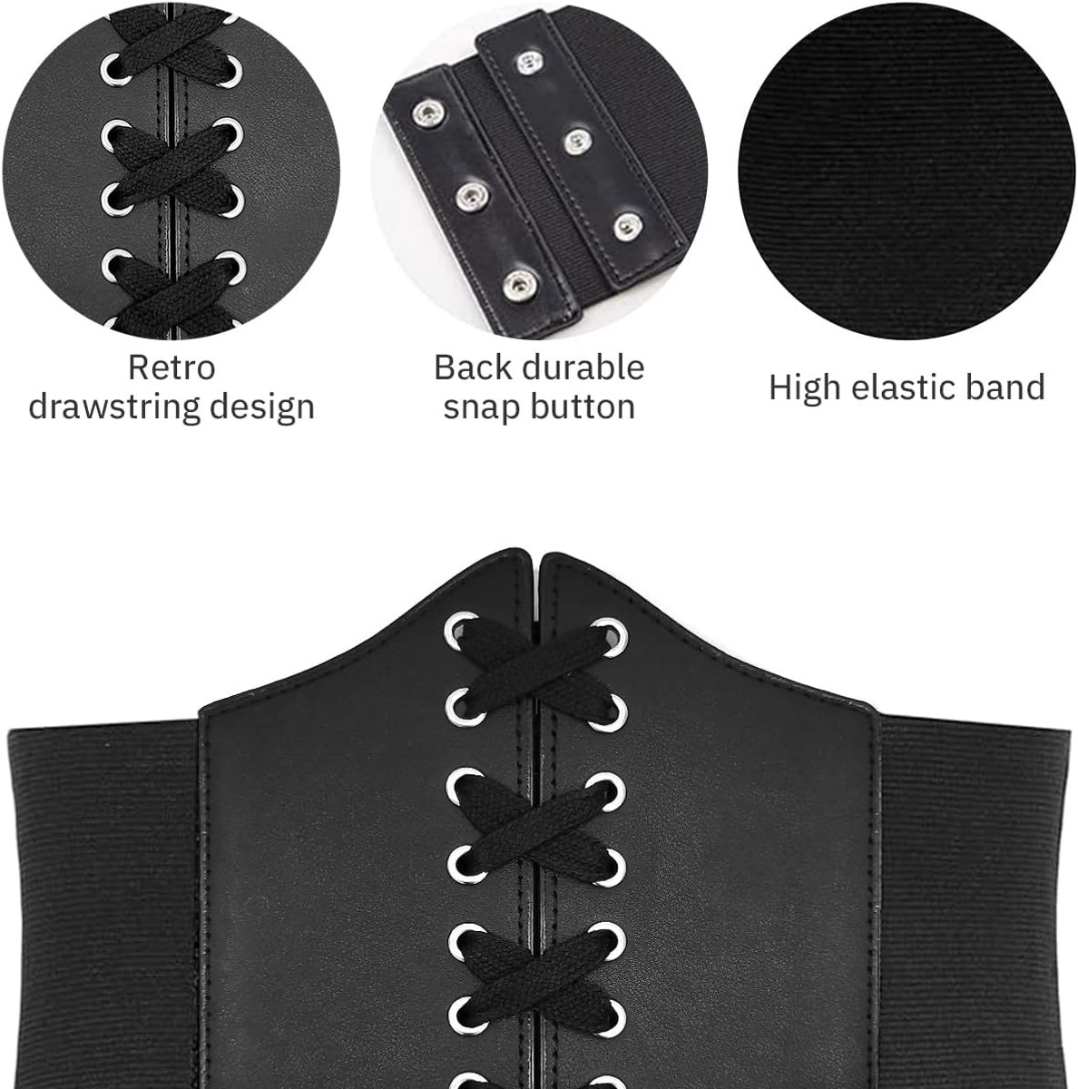 Women Elastic Lace-up Corset Belt Tied Waspie Wide Belts Costume Stretch Waist Belt Cinch Belt Elastic Wide Belt for - ShopVlot