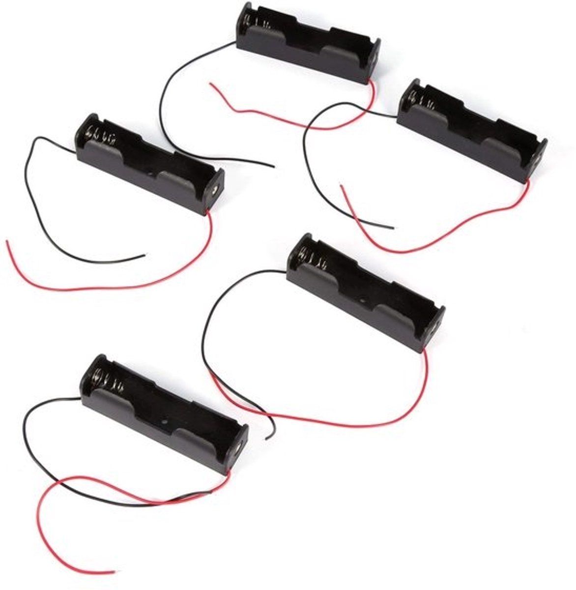 Dailygoody - Batterijhouder - Opbergdoos voor batterijen - Draadconnector - Zwart - Geschikt voor 1x 3,7V batterij - 5 stuks