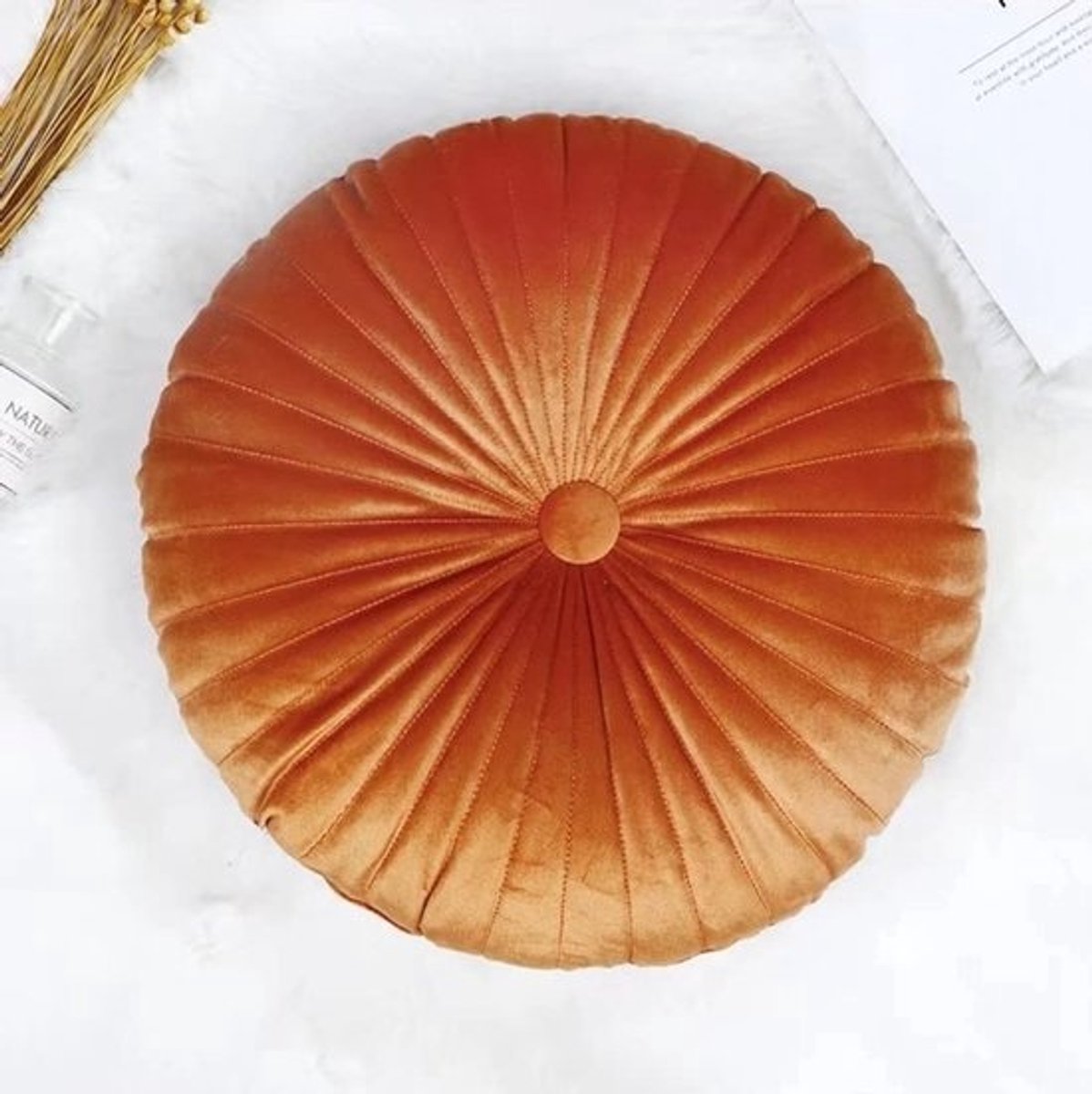 Dailygoods - Rond fluwelen sierkussen - Pompoenkussen - 35 cm - Huidvriendelijk - PP gevuld katoen - Meerdere kleuren