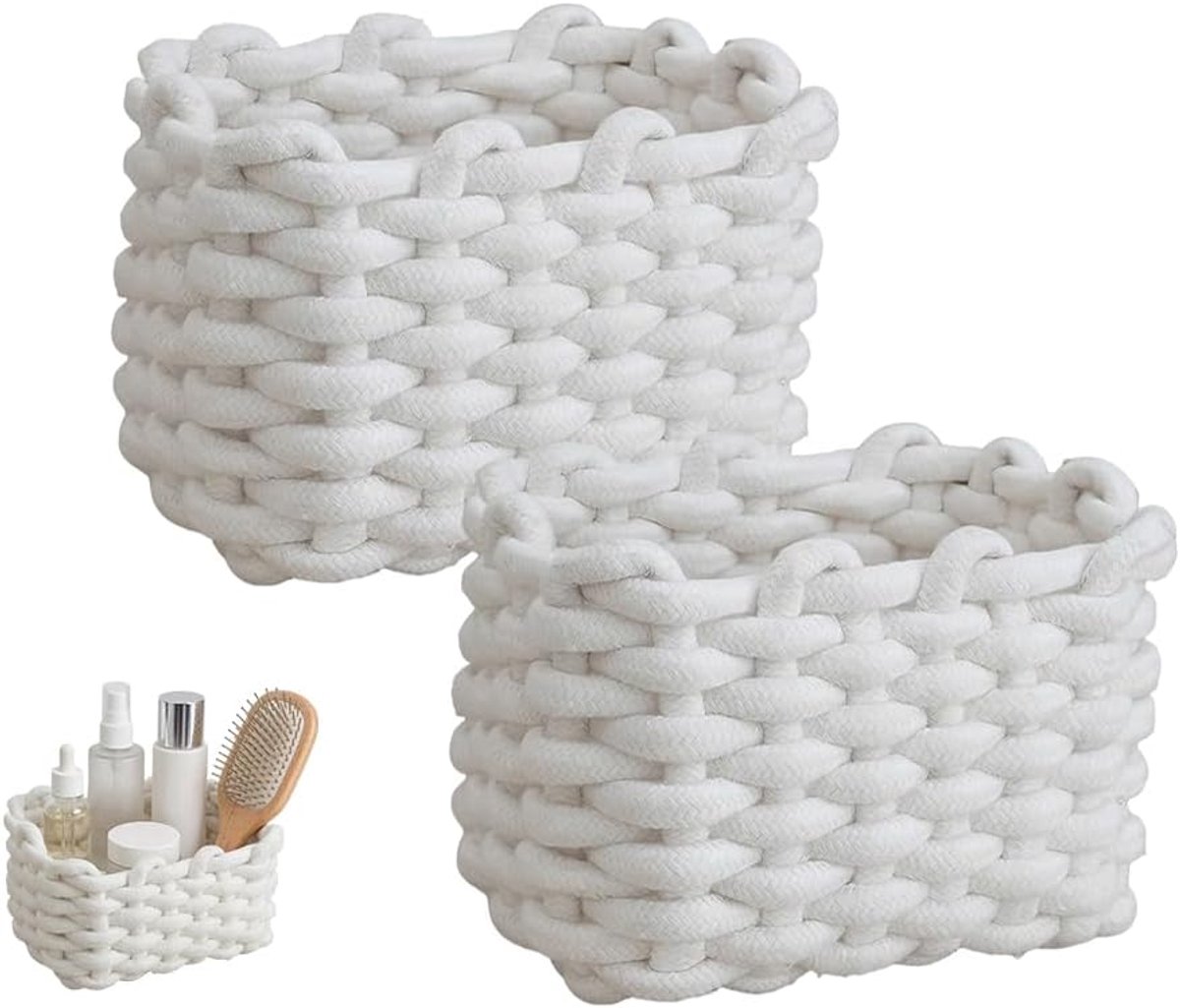 2 stuks dubbelpak opbergmanden, luiermand, kleine gevlochten mand, opbergmand, katoen, gevlochten gebreide mand, voor kasten, badkamer, keuken, slaapkamer