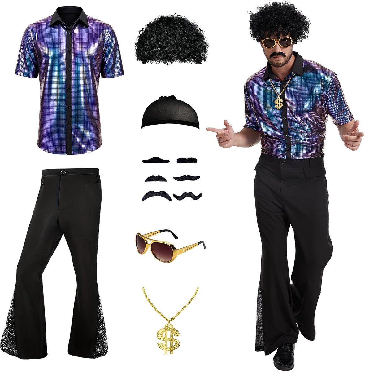 70s 80s disco outfit voor heren, hippie outfit voor heren, disco