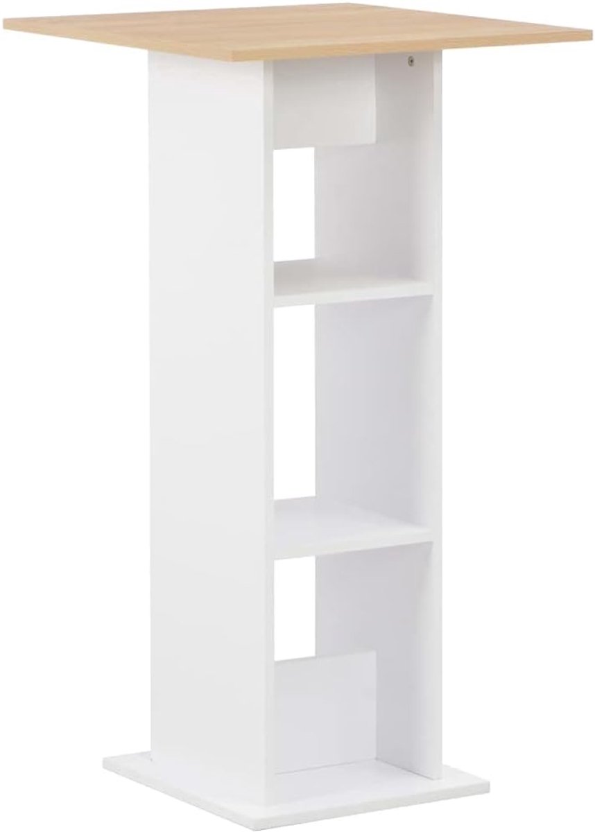 Bartafel, commode, met 2 planken, boekenkast, decoratie, kantoor, werkkamer, kantoor, woonkamer, eetkamer, huis, wit en eiken Sonoma, 60 x 60 x 110 cm