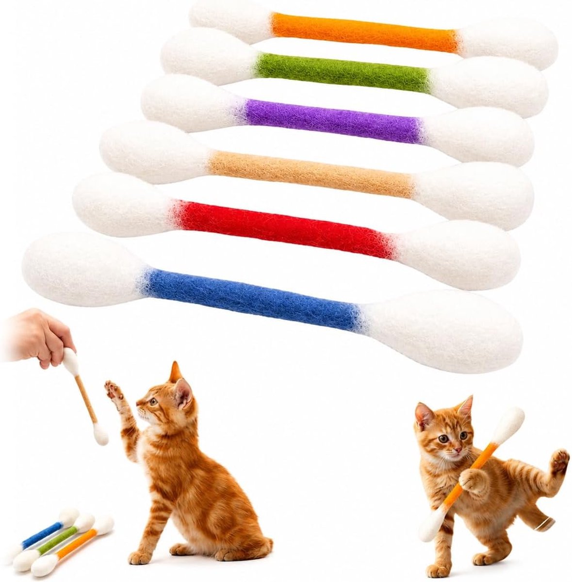 Kattenknaagstok, set van 6 XL-kaustokken met kattenkruid, interactief vilt speeltje tegen verveling, stevig voor kauwende huiskatten, katoenen staaf voor katten