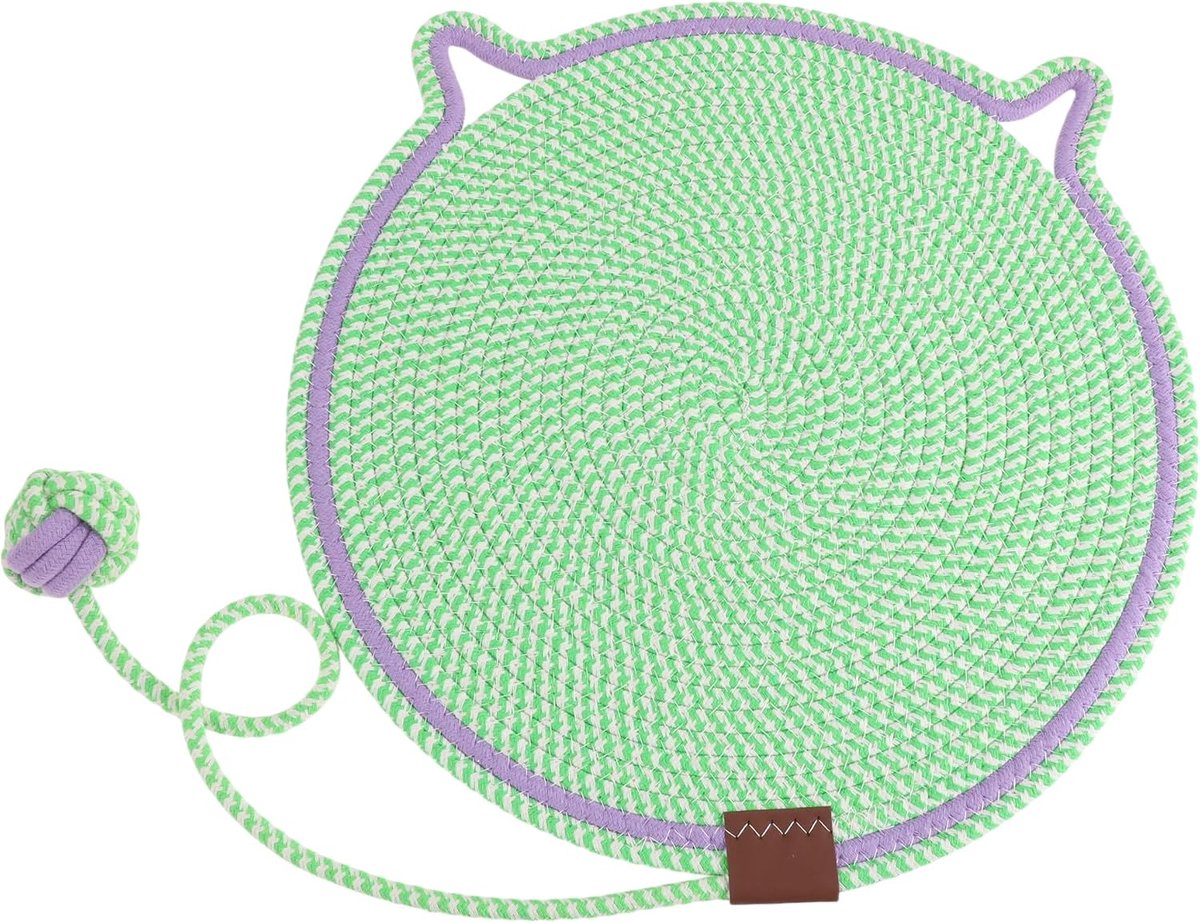 Krabmat Voor Katten, Katoenen Touw Krabmat, Ronde Horizontale Krabmat Voor Katten 16.54", Meubelbeschermer Voor Muren En Banken, Groen