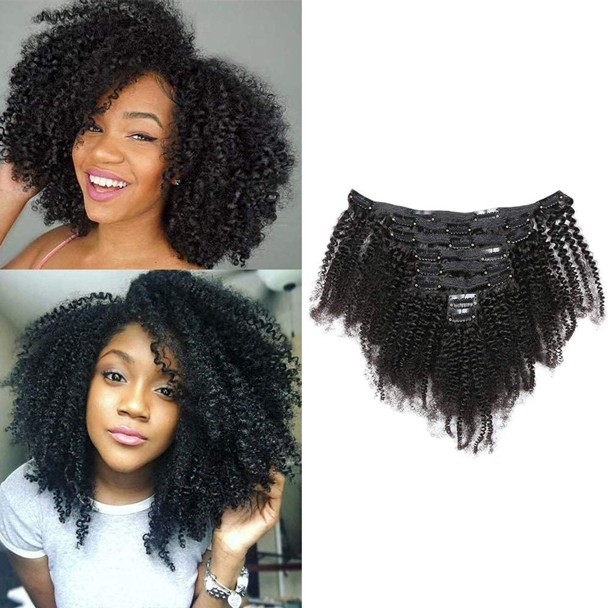 16 Inch Kinky Krullend Haar met 18 Clips 8A Remi Menselijk Haar Clip in Extensions 8Pcs/Set Afro Kinky Krullend Dubbele Wefts voor Zwarte Vrouwen Natuurlijke Kleur 120 Gram/set