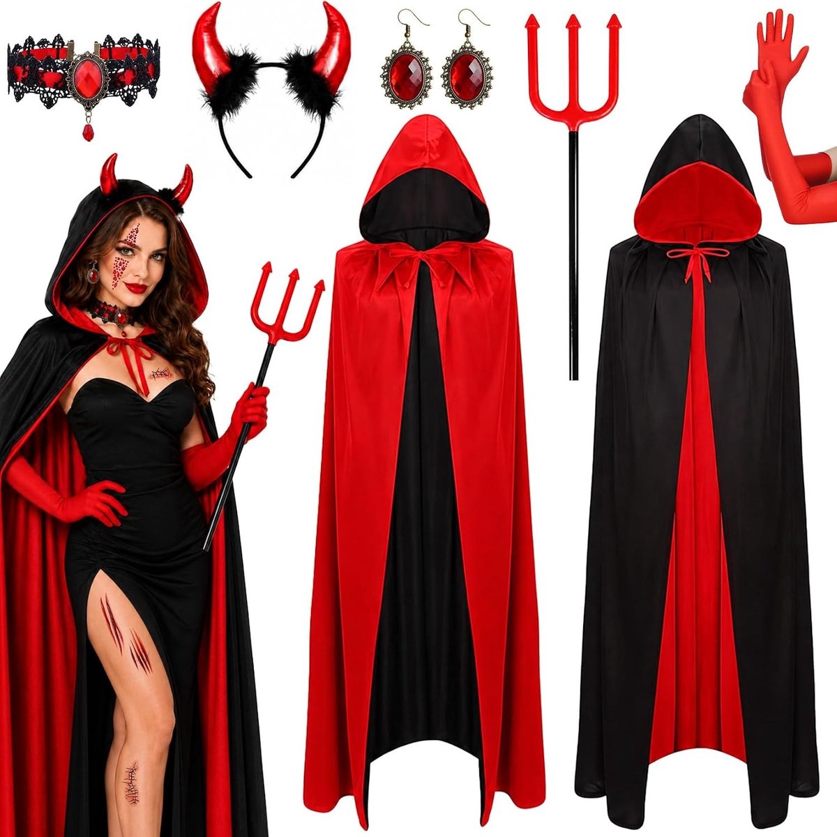 Dames kostuum voor carnaval en Halloween als duivel met accessoires en make-up ideeën
