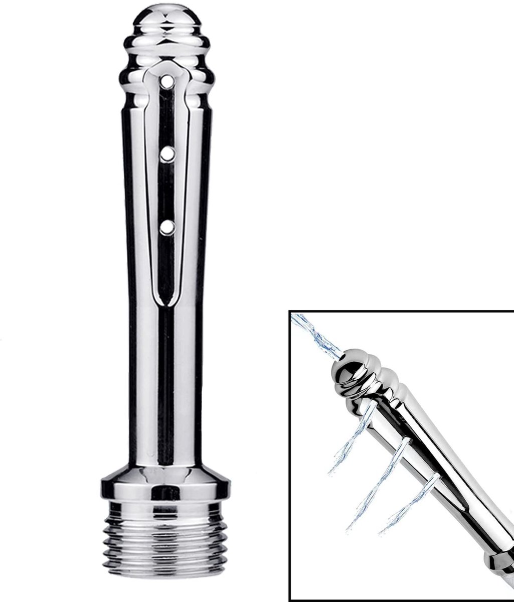 Douche reinigingsysteem klein mondstuk - aluminium - met fluwelen tas - voor colonreiniging - ShopVlot