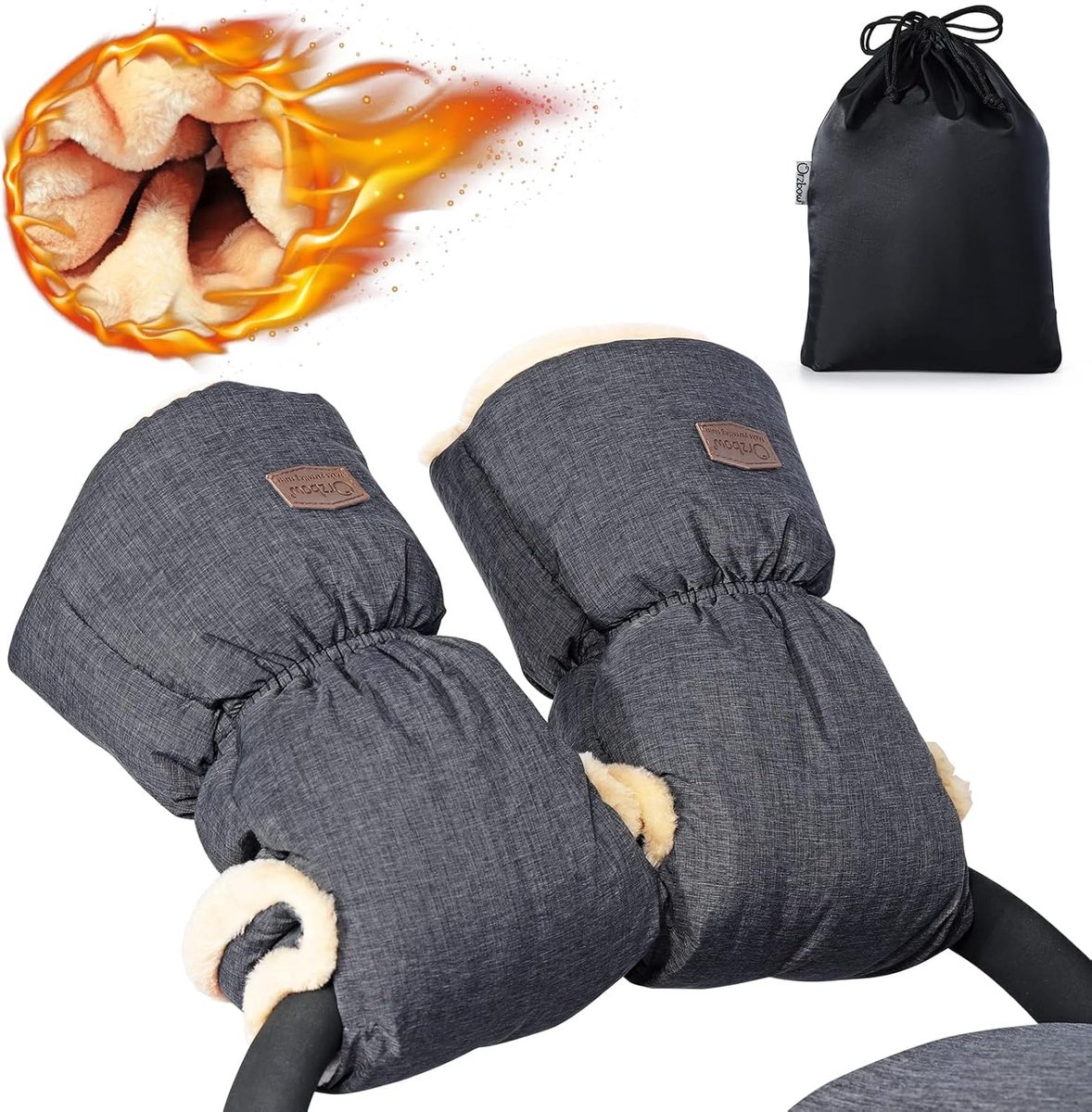 SnelShoppen - Faux Sheepskin Handschoenen voor Kinderwagen, Fleece Handmuff voor Kinderwagen, Warme Winter Winddichte Handwarmers, Extra Dikke Donkerg