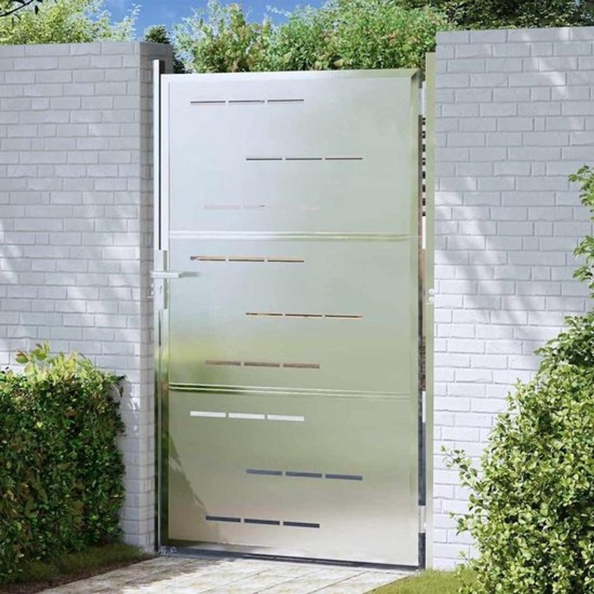 Tuinpoort van roestvrij staal - Hekpoort voor buiten - Voor het afschermen van toegang - Weerbestendig met comfortslot - 100 x 150 cm - Zilver