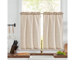 Vangao Curtains Modern Kitchen Linen Look Bistro Curtain Set of 2 65 x 90 cm (W x H) with Rod Piping - ShopVlot