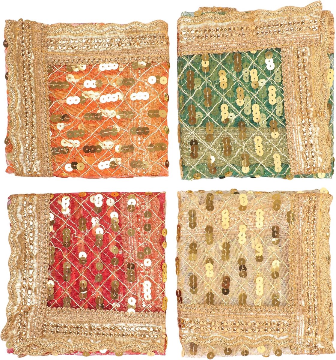 Set of 4 Decorative Chunari Cloth Chunni Puja Indian Traditional Festival New Year Decoration Chunr (Size :-18 Inches - ShopVlot
