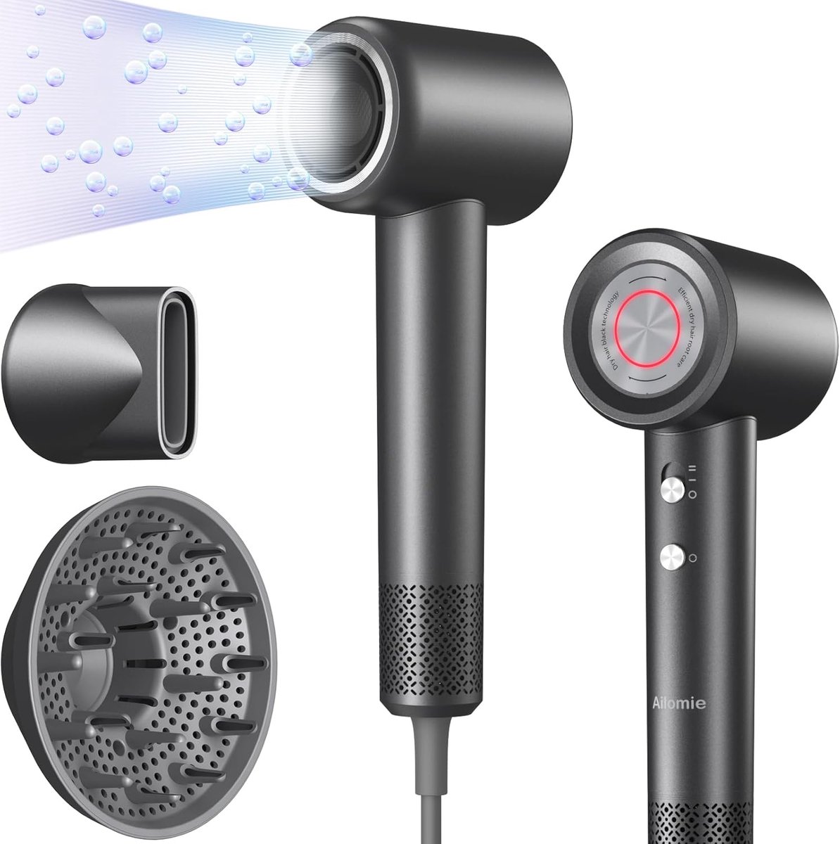SnelShoppen - Hair Dryer Brushless 1600W - 110.000RPM, 200M Negatieve Ionen, Diffuser & Smoothing Nozzle, 4 Modus, 59 dB Stil, Lichtgewicht, 2 Jaar Ga