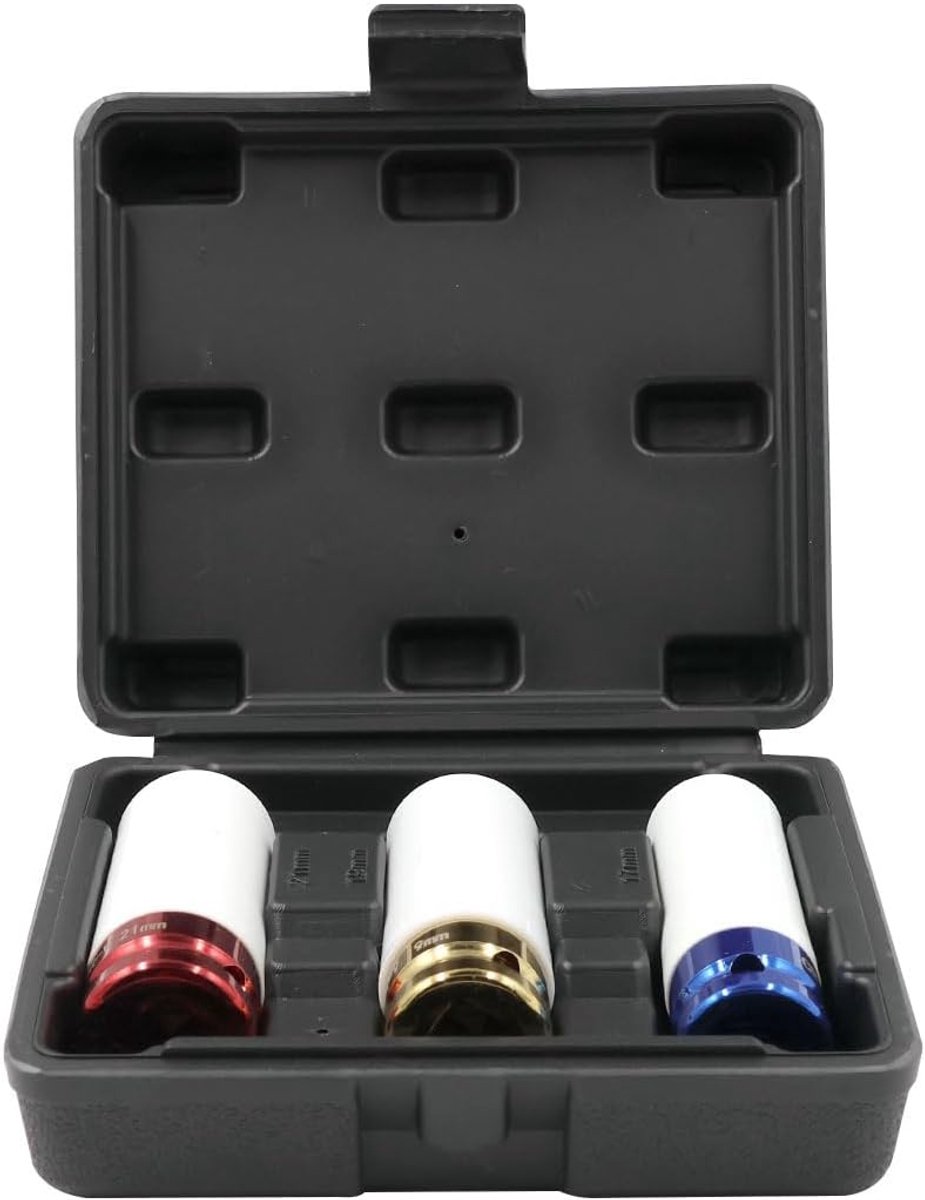Slagmoerset 3-delig 1/2 inch - chroom-molybdeen staal - voor wielbouten - duurzame krachtbescherming - SnelShoppen