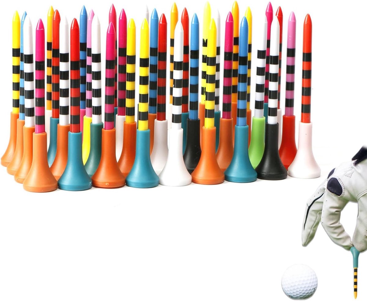 Tees de Golf de Plástico – Soportes de Golf de 70 mm en Colores Surtidos, Resistentes y Reutilizables para Entrenamiento y Competición