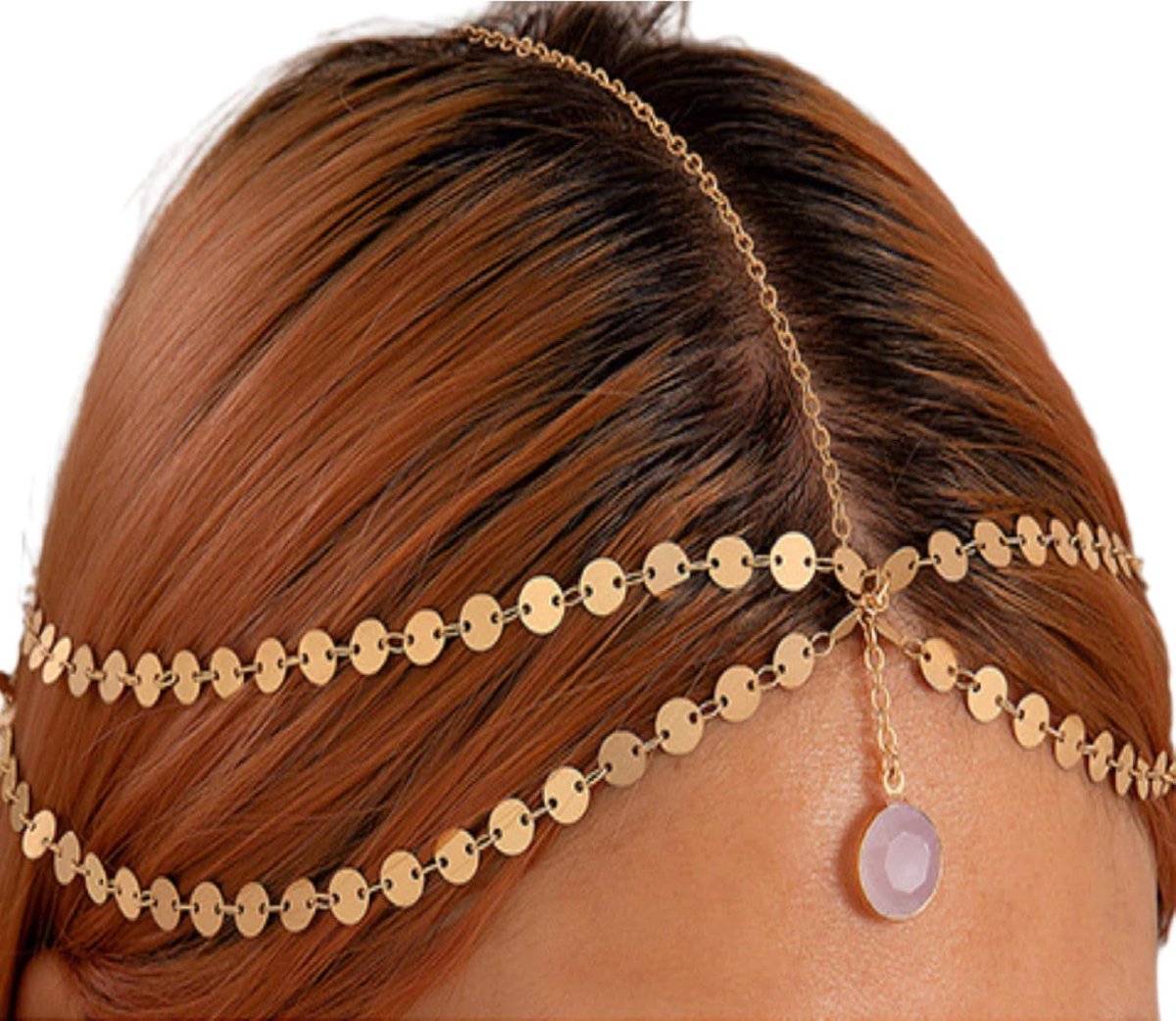 Gouden pailletten kwasten met cirkelvormige strass hanger dames hoofdband bruid hoofdtooi