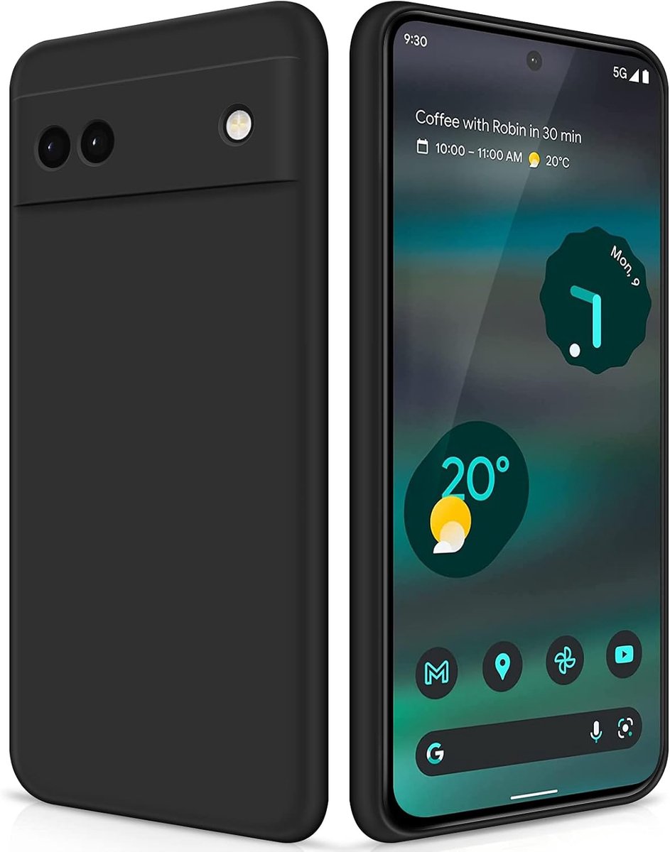 Hoesje voor Google Pixel 6A, Zijdezachte Volledig Lichaam Siliconen Case, Schokbestendige Beschermhoes met Microvezel Voering (Zwart)