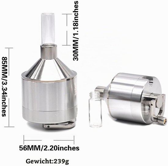 Handmatige Poeder Molen met Trechter en Snuff Glasfles voor Specerijen, Thee, Bloemen en Kruidensamenstellingen - Zilver — afbeelding 2
