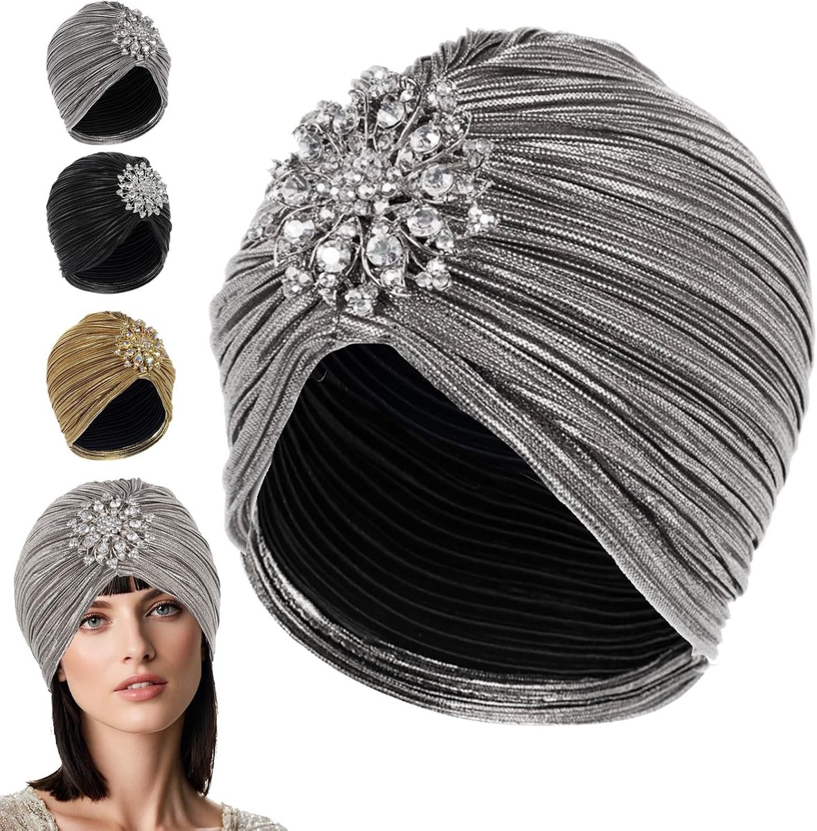 Elegante Dames Turban Hoed met Kristallen Broche voor Feestjes, Carnaval en Halloween Accessoires