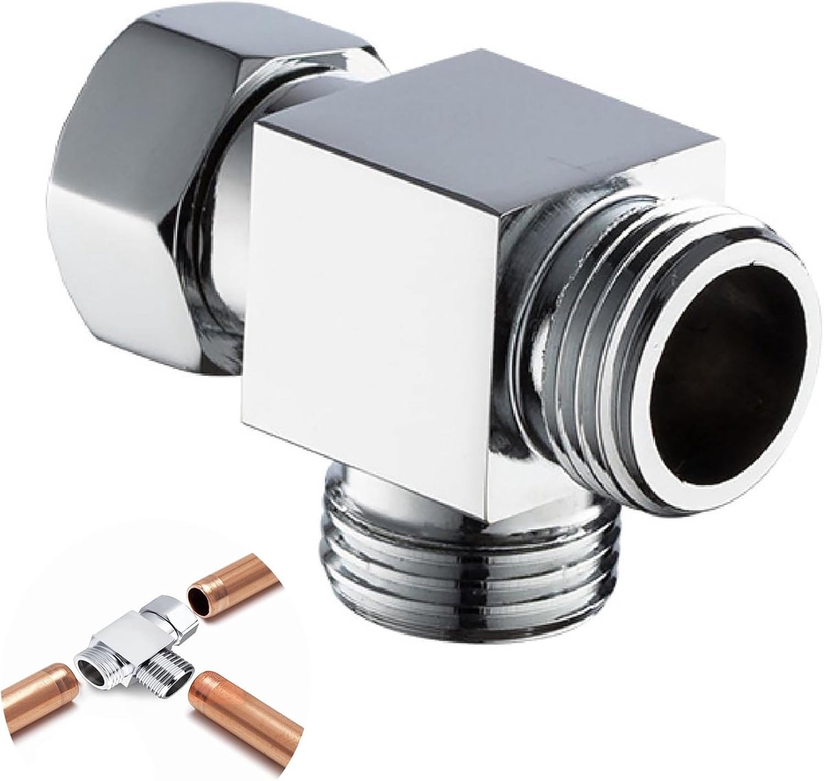 Brass Chrome T-Shaped Adapter, 1/2.3 Way Connection Valve, 3-Way Change-Over Valve, 1/2 T Adapter, Polished Brass - ShopVlot